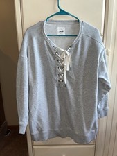 Aerie Women's Gray Lace Up Front Sweatshirt Pullover Crewneck Oversized Medium