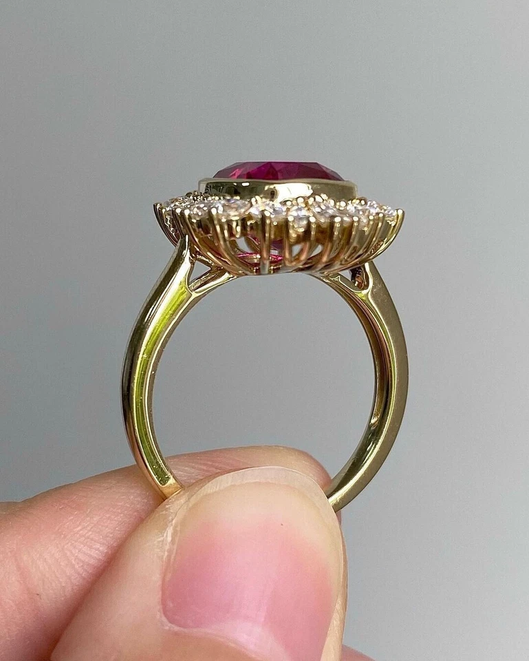 4.48 Ct Cushion Cut Natural Ruby & Diamond Engagement 14K Ring Yellow Gold Sz 8 - Image 3 of 4