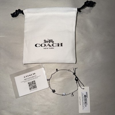 COACH Silver-Tone Charm Bracelet with Heart & Logo Charms Vintage COACH 925 Sterling Silver 7.75 main image 3