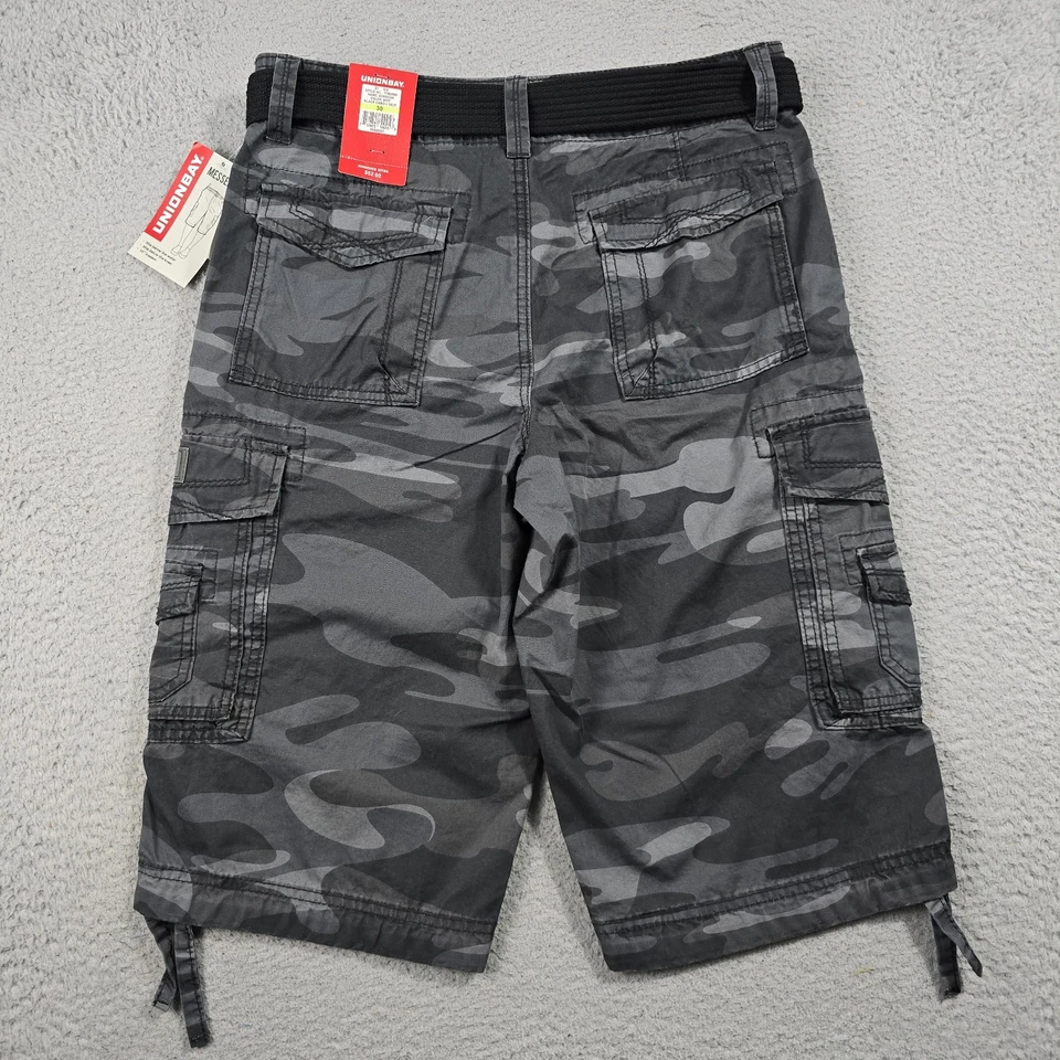 Unionbay Camo Cargo Shorts Mens 30 Gray Hiking Outdoors Belt Messenger Work NWT - Image 2 of 4