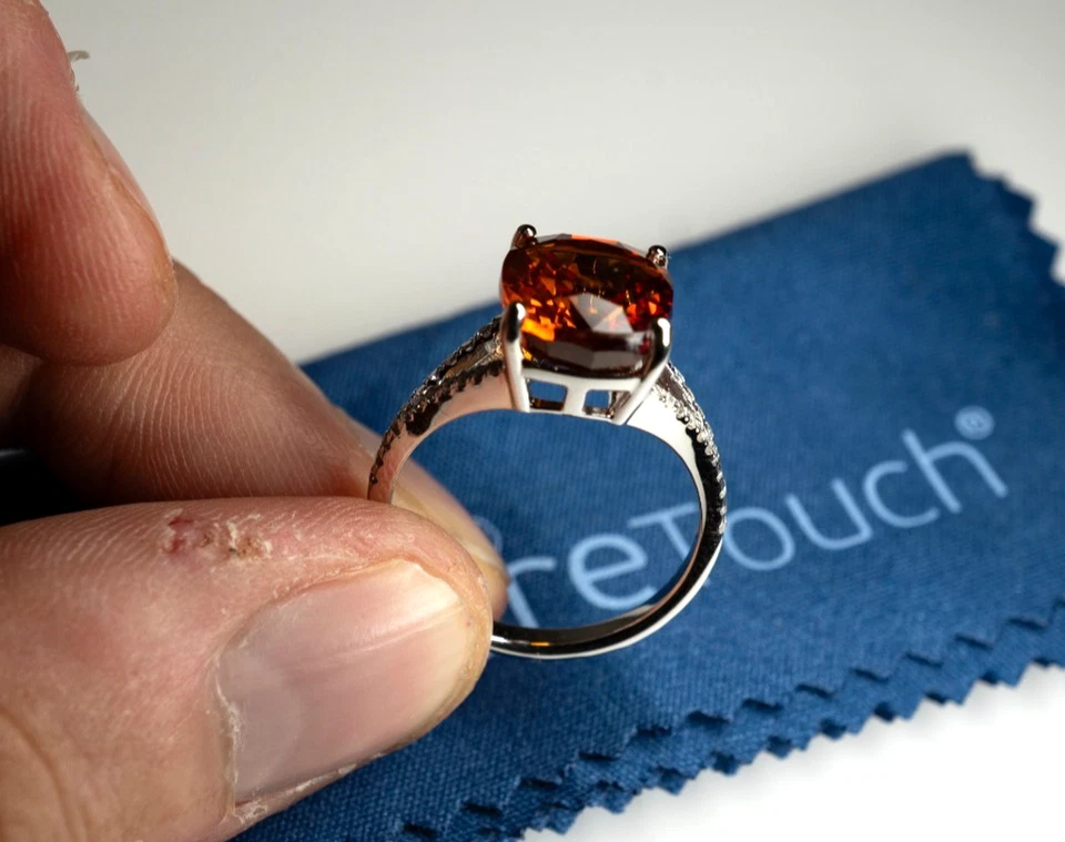 ¡Granate de oro blanco de 14k! (Hessonita) Anillo con diamantes acento! Foto 3 de 4