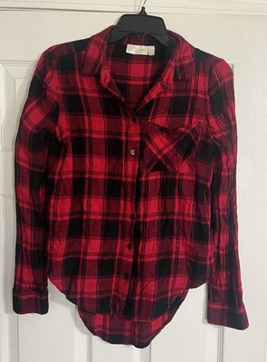 RD Style XS Red And Black Plaid Flannel Cozy Fall Christmas Button Up