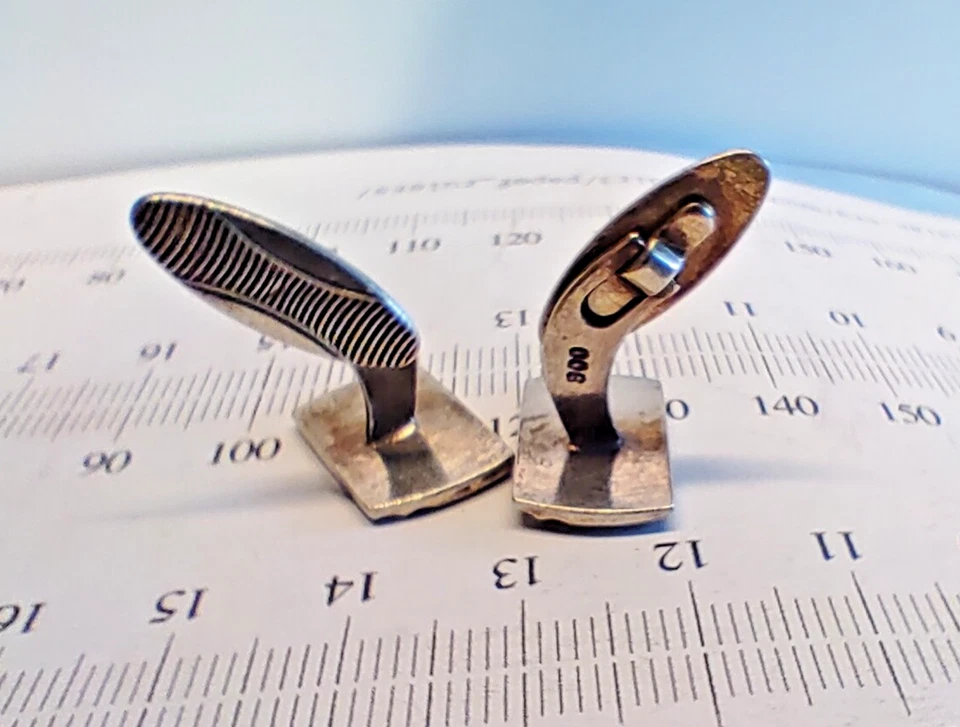 Manschettenknöpfe, 835 Silber, Perlmutt, 1930er, Art Deko, 1,6 x1,1cm - Bild 3 von 3