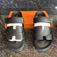Hermès Chypre Mens Black Leather Slide Sanda...
