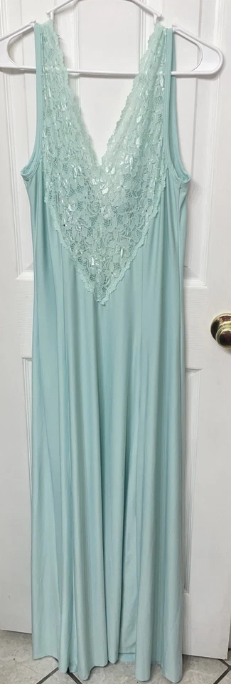 Camisola Soft Surroundings média maxi longa renda frente e verso verde perfeito - Imagem 4 de 4