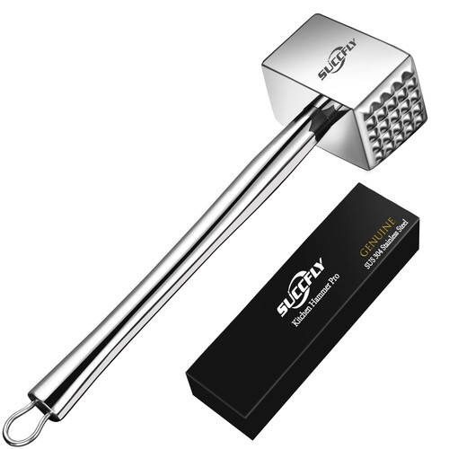 Meat Tenderizer Stainless Steel, Heavy Duty Meat Hammer, Kitchen Meat Mallet ...