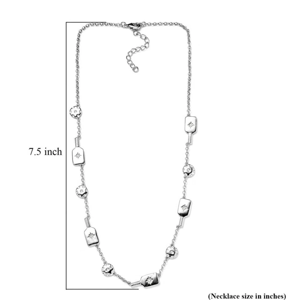 "Collar Karis blanco circón estación Pickleball platino deshuesado 20"" L NS-1" Foto 4 de 4