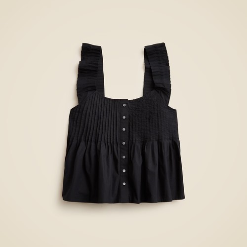 NWT!! J. CREW Pintuck Peplum Top Blouse Solid Black Cotton Poplin Pleated 3X - Picture 10 of 14