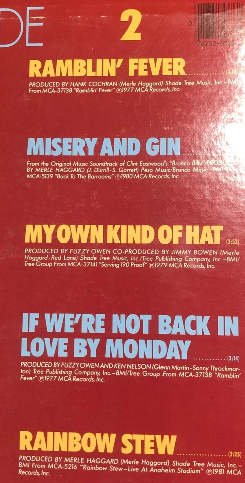 Merle Haggard 's Greatest Hits Lp MCA Vg+ - Image 4 of 4