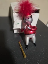 SOFFIERIA DE CARLINI ITALY GLASS CHRISTMAS ORNAMENT MOUSE WITH TRUMPET #165001