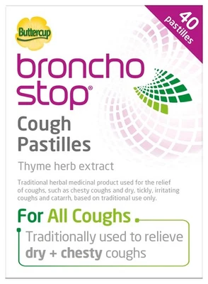 Bronchostop Cough Pastilles 40 Pack Relief for Dry & Chesty Coughs Non Drowsy