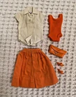 Vintage Barbie Orange Set Gathered Skirt, White Blouse, Play Suit, Clutch, Shoes