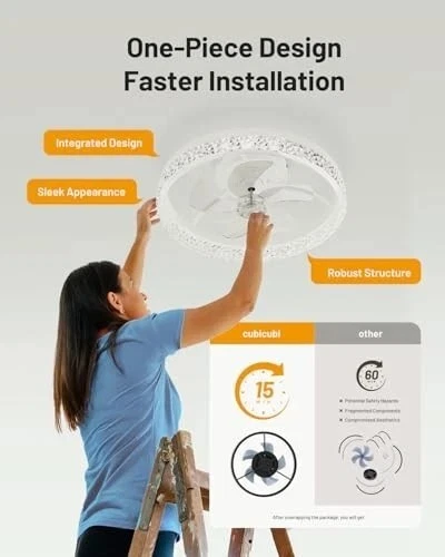  Ceiling Fans with Lights and Remote, 20 Inch Crystal Style Flush Mount White - Image 3 of 4