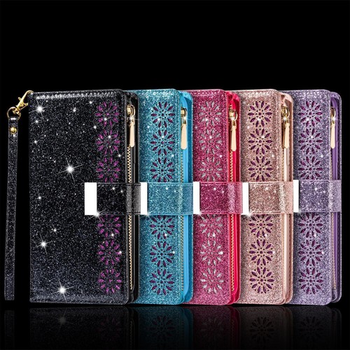 For Google Pixel 7A 8 Pro 8A 6 Bling Zip Wallet Case Leather Magnetic Flip Cover - Picture 9 of 14