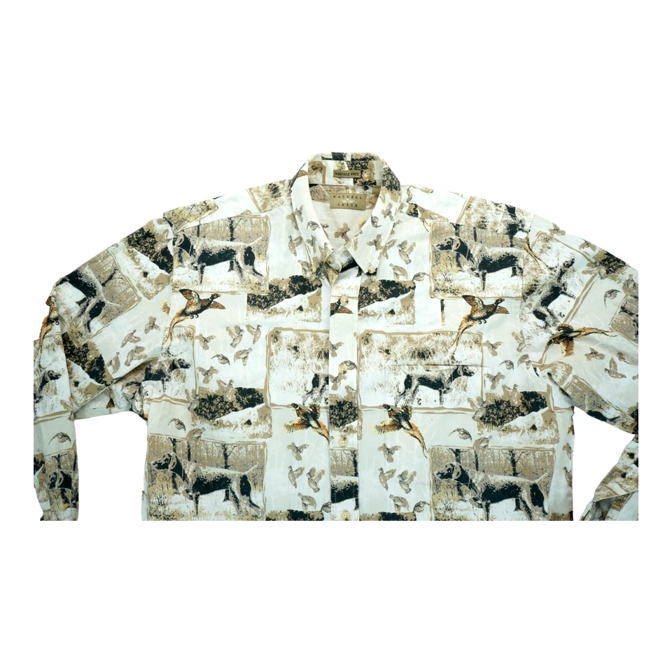 Natural Issue Button Up Shirt Adult Medium Tall Ivory Quail Hunt Dog Hunting - Image 3 of 4