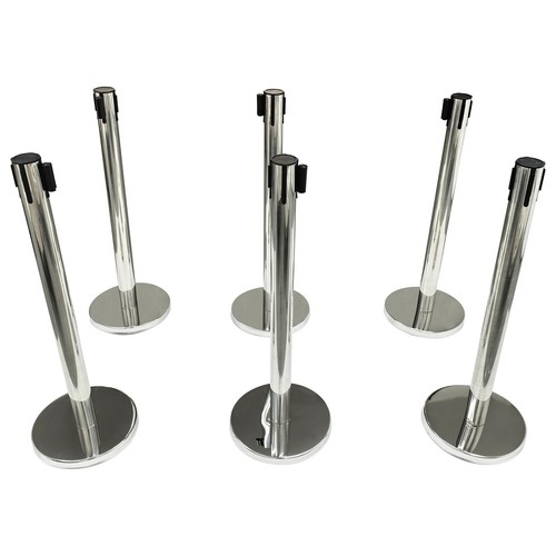 6PCS Silver Stanchion with Blue Belt Posts Covers Bases Stainless Steel Fences - Picture 7 of 19