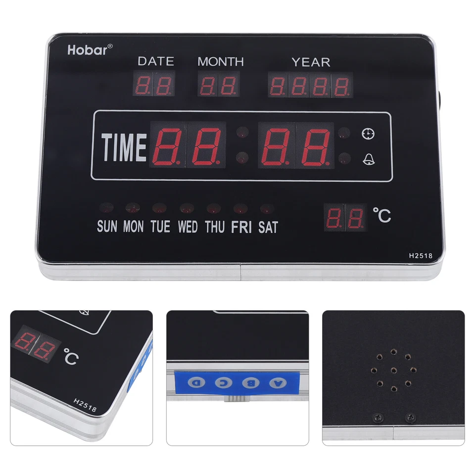 Digital Clock LED Digital with Wall Clock Date Calendar Temperature Display Black 220V - Image 4 of 4