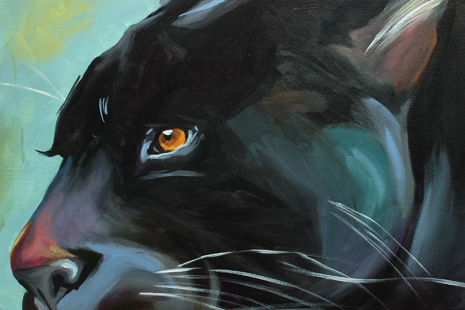 ORIGINAL Acryl Bild Gemälde Puma Abstrakt Malerei Kunst Modern Tiere HANDGEMALT - Bild 2 von 4