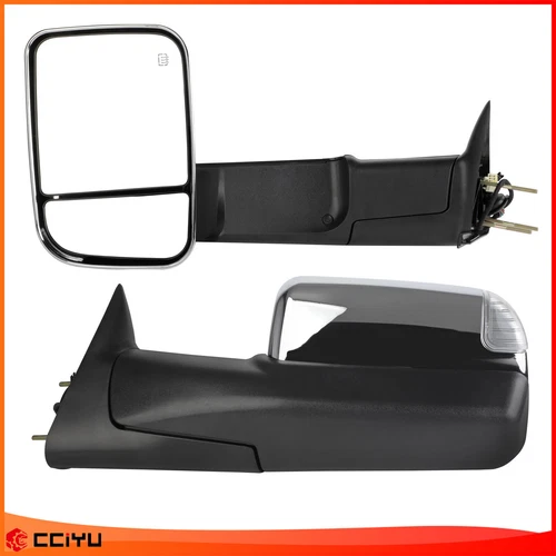 Power Heated Side Signal w/Bracket Pair Set Mirror Chrome For 98-02 Dodge Ram