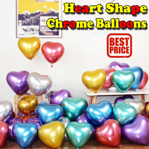 LOVE HERZFORM CHROM BALLONS 12" Hochzeit Party Romantisch Geburtstag UK - Bild 1 von 9