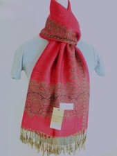 Women's Pashmina Scarf Shawl Warp Paisley Black Red Silk.Cashmere Soft