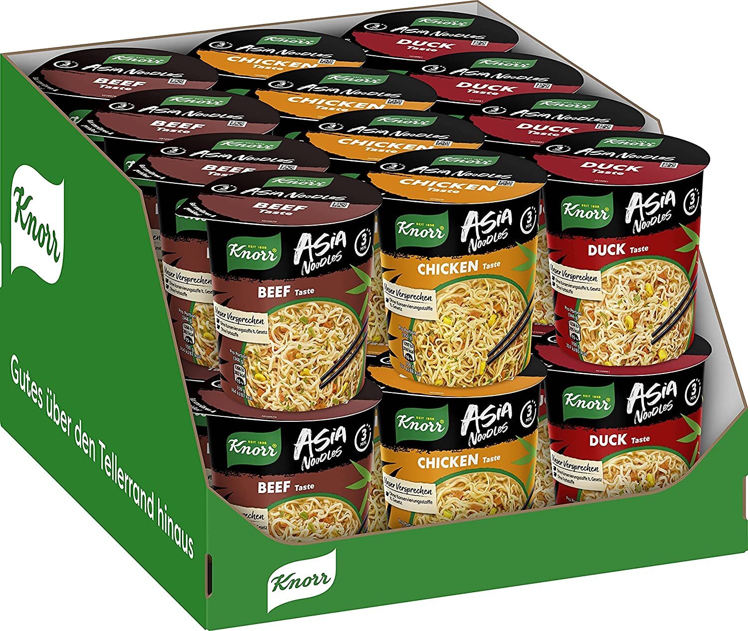 Knorr Instant Nudeln Asia Noodles Nudelgericht Rind Huhn Ente 24er Pack 24 x 65g