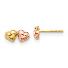 3.8mm 14K Two-tone Gold Double Hearts Screwback Post Earrings