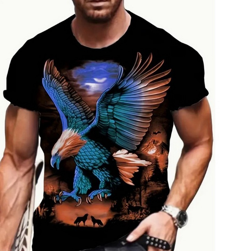Men's EAGLE GRAPHIC 3XL Black T-shirt Clothing - Short Sleeve Crew Neck