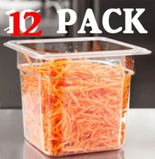 12 PACK 1/6 Size Clear Plastic Steam Prep Table Food Pan 6" Deep Polycarbonate