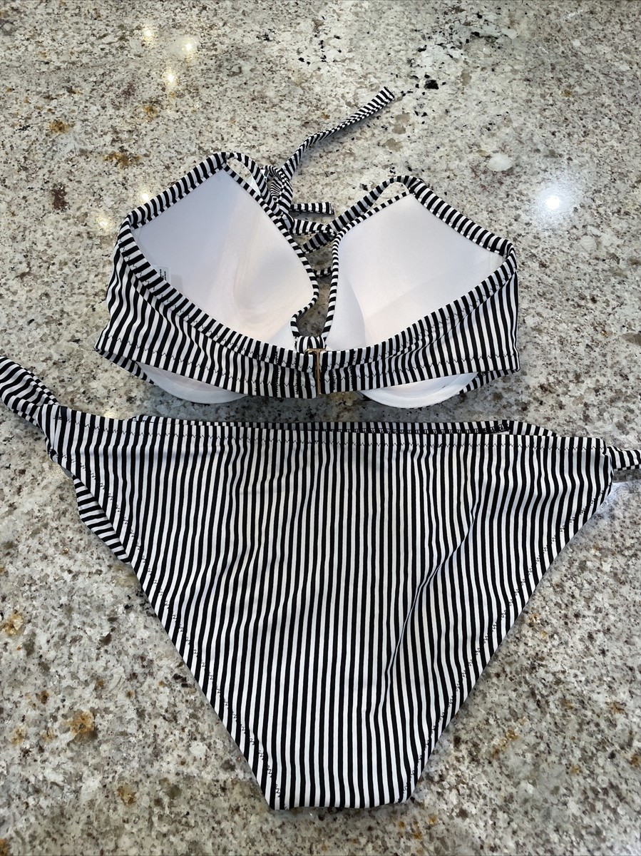 NEW Target Shade & Shore Striped Black & White Bikini Set Top 36DD
