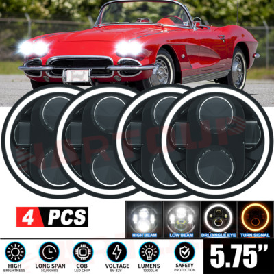For Chevy Corvette 62-82 4X DOT 5.75'' 5-3/4 inch LED Headlights Hi/Lo Beam 6000k