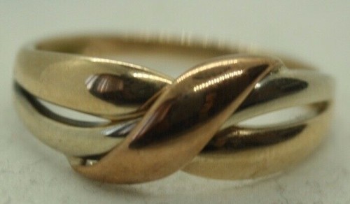 100% Genuine 9k Solid White Yellow Rose Gold Holy Trinity Crossover Ring 7 N1/2 - Picture 3 of 12