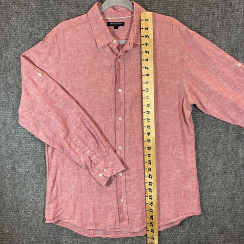 Banana Republic Leinenmischung Hemd Herren Large Langarm Rollriegel Knopfleiste rot - Bild 3 von 7