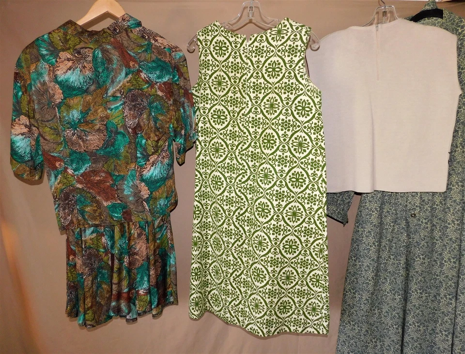 LOTE de 7 piezas de vestidos de vaina de colección años 60 70 conjuntos de falda ropa de trabajo informal MOD verde beige Foto 4 de 4