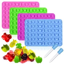 4PCS Mini Fruit Snack Molds Silicone, Gummy Molds Trays with Dropper for Candy C