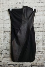 Alice + Olivia Black Silk Leather Stretch Strapless Dress Size 0 NEW NWT $396