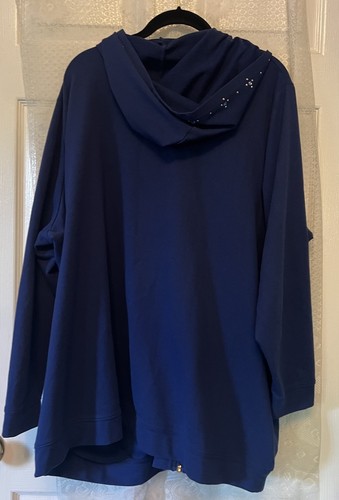 Quacker Factory Blue Bling Zip Jacket Hoodie Embellished Sparkle Plus Size 3X - Picture 4 of 8