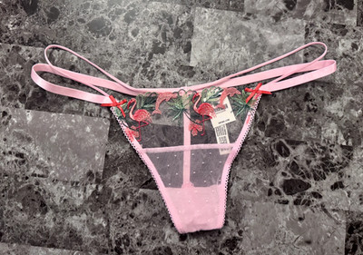 NWT VICTORIA'S SECRET PINK FLAMINGO DOLPHIN MESH DOUBLE STRAPPY V STRING PANTIES