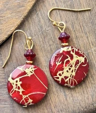 Gold Drizzled Red Shell Earrings.