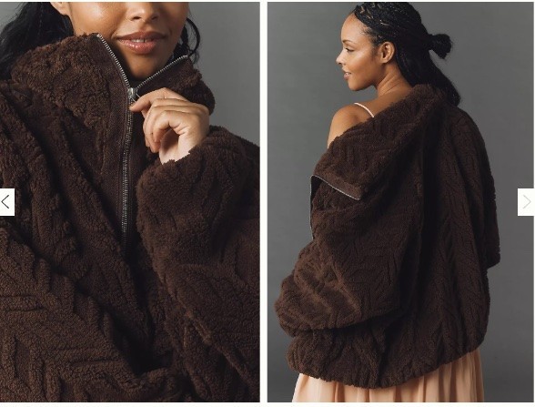 Anthropologie Brown Pilcro Textured Faux Fur Jacket, Size Small