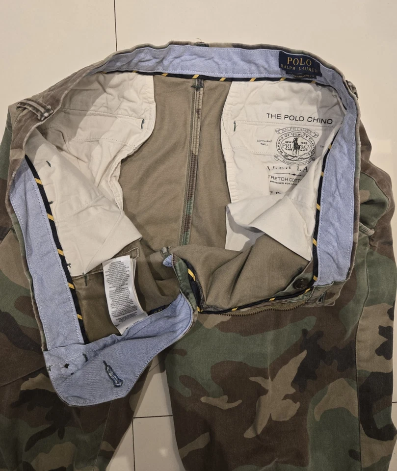 Pantalones chinos Polo Ralph Lauren verde camuflaje elástico calce recto 33x30 Foto 3 de 4
