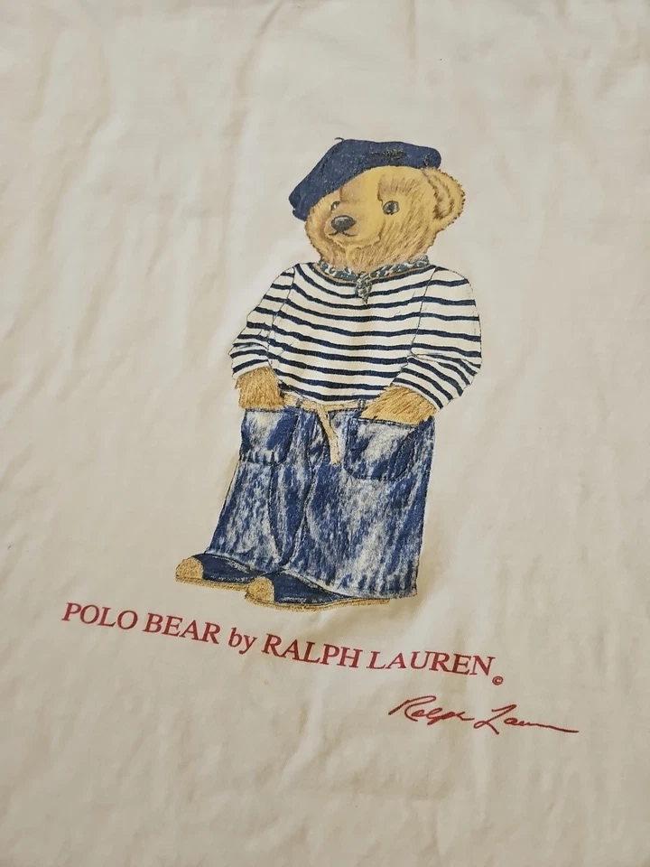 Vintage Ralph Lauren XL T-Shirt Polo Bear Suit Single Stitch 90s Y2K White - Image 2 of 4