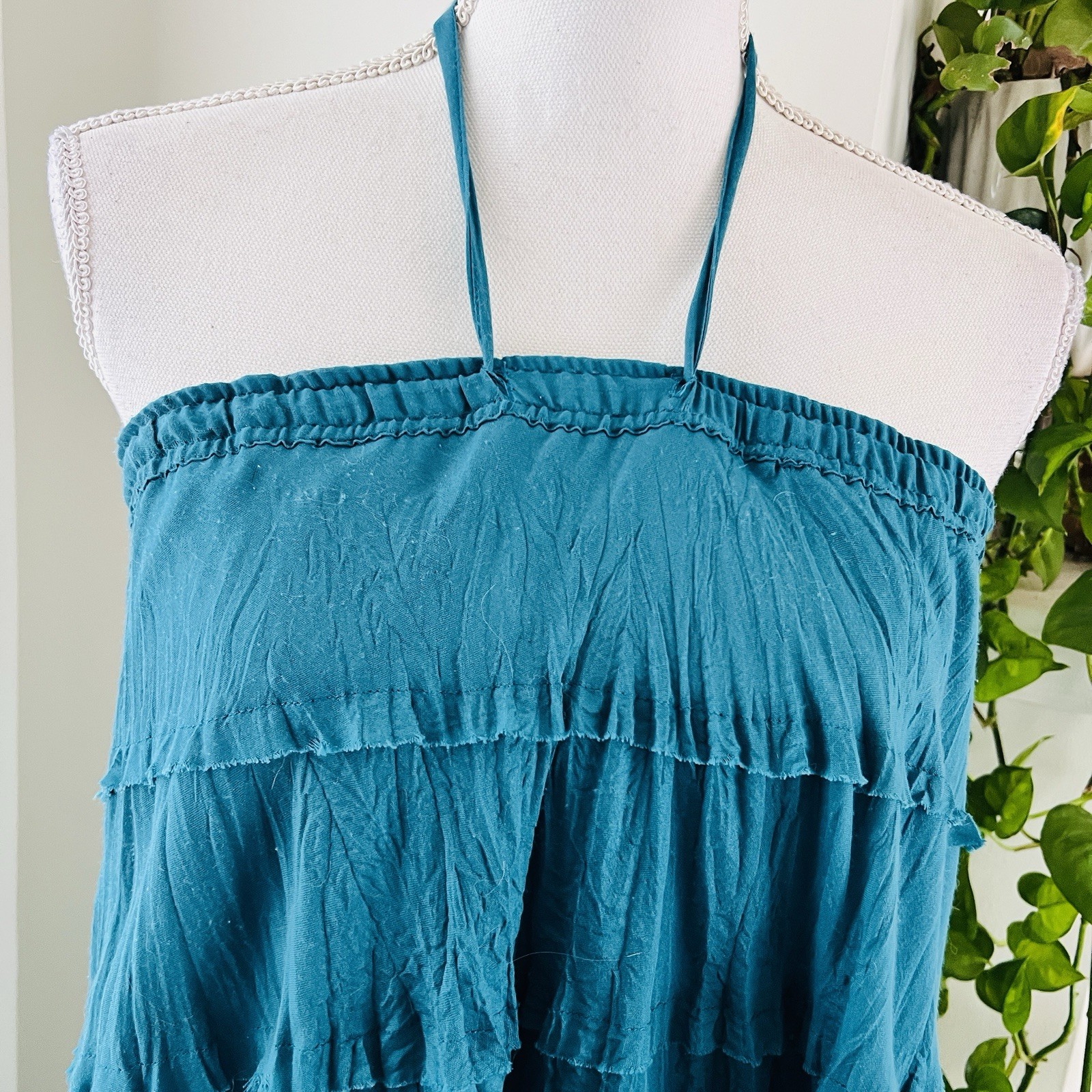 Biographie Blue Tiered Cotton Blend Flowy Island Beachy Sun Dress - Size XL
