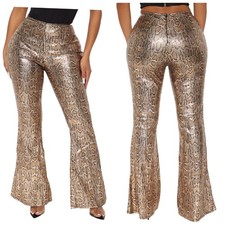 FASHION NOVA Lined Sequin Snakeskin High Rise Flare Pants 3X Gold NEW W/TAGS