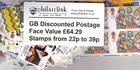 GB (FV £64.29) Discounted Postage Stamps from 22p to 39p MNH