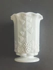 Vintage Westmoreland Paneled Grape Milk Glass Celery Footed Vase Bell Rim 6"x4"