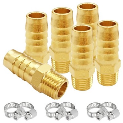 6PCS Brass Hose Barb Fittings 1/4'' NPT Male to 1/2'' Barb Adapter Connector In...
