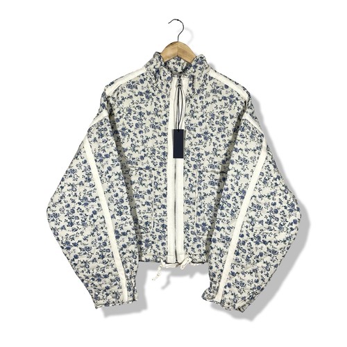BLANKNYC Quilted Jacket Women Large Cream Blue Floral Cottagecore Boho New
