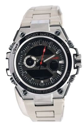Sportliche Digital & Analog Herren Uhr Armbanduhr Silber Farben Edelstahl 52mm