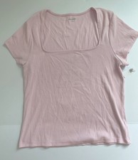 New Old Navy Pink Ribbed Square Neck Short Sleeve T-Shirt Women XL Regular
